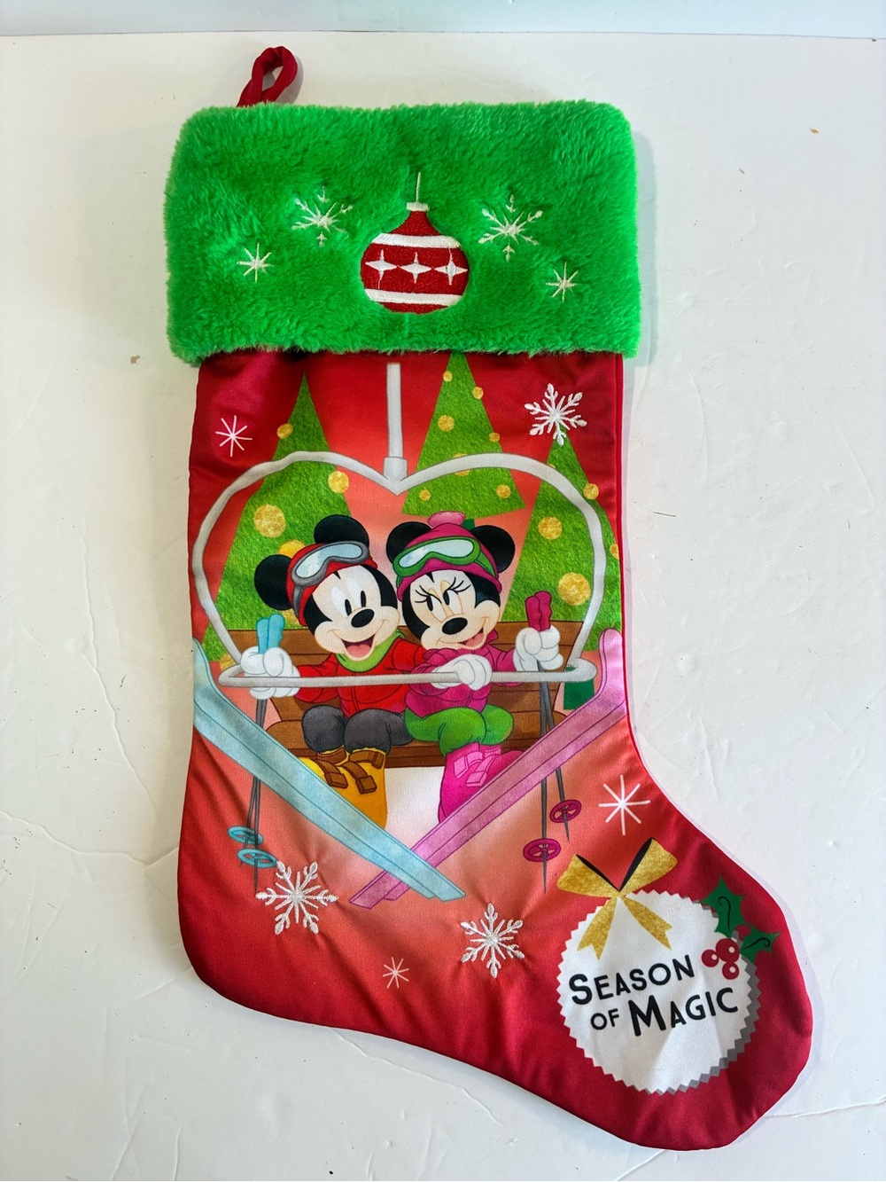 Disney Mickey & Minnie Mouse “Season of Magic” Christmas Stocking 18" Green Red